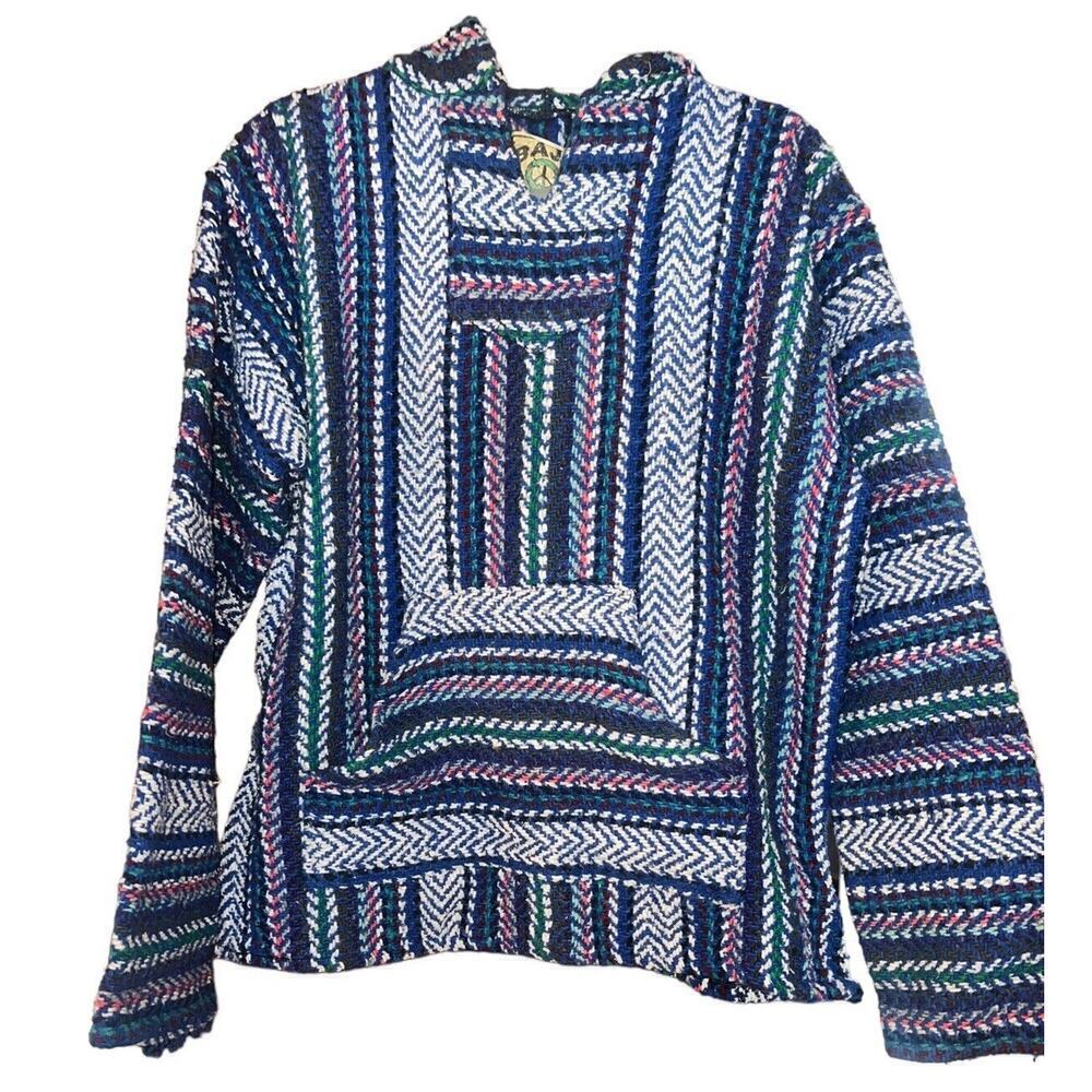 DRUG RUG PULLOVER BEACH JACKET SZ M BLUE BAJA JOE BEACH SURFER HOODIE MENS